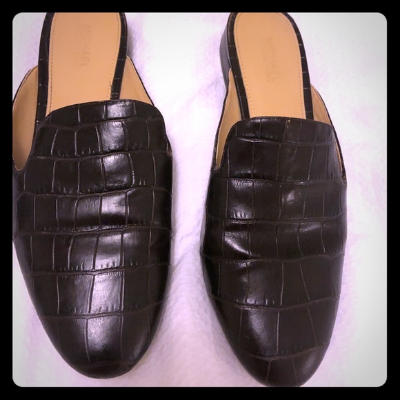 Michael Kors Natasha Crocodile Slide, Dark Brown - Picture 1 of 6